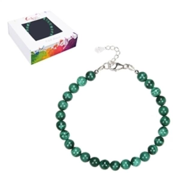Armband Malachit – Gefühlstiefe & Entschlusskraft (6mm-Kugeln, rhodiniert)